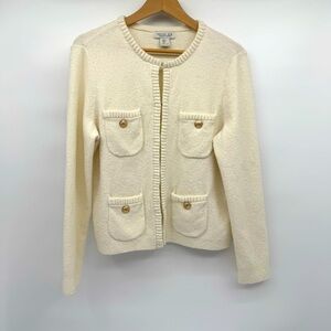 Rachel Zoe Women’s Cardigan Sweater Size S Hook‎ and Eye White Gold Old Money